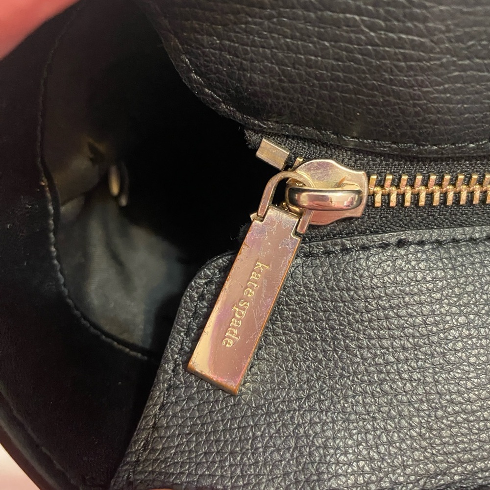 kate spade Black Leather Pebbled Tote with Gold Logo - Picture 6 of 16